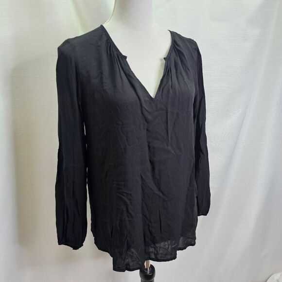 Old Navy Black Split Neck Long Sleeve Blouse Size Small - Picture 4 of 11